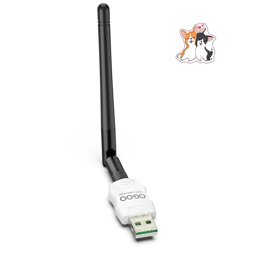 Class 1 Long Range Bluetooth Adapter for PC, QGOO USB Bluetooth Adapter for PC 5.3+EDR, Dongle Receiver Support Windows10/8.1/8/7white-058