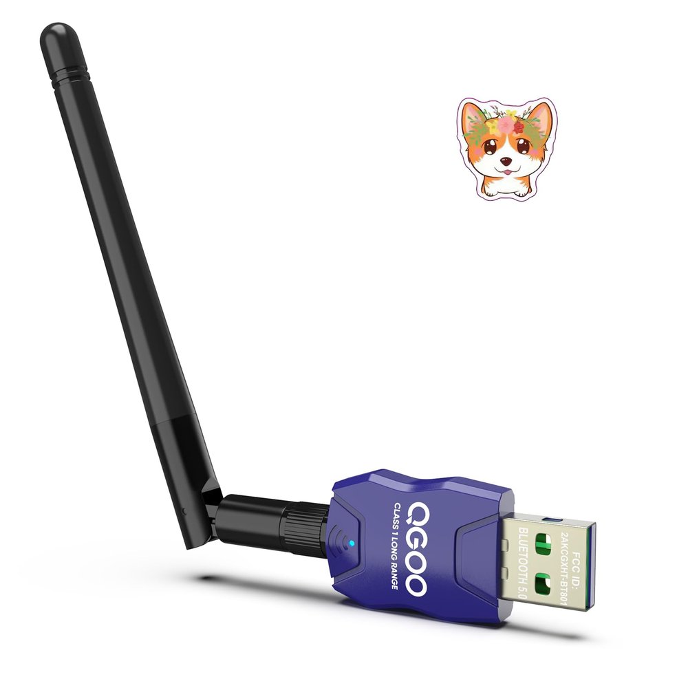 Class 1 Long Range Bluetooth Adapter for PC, QGOO USB Bluetooth Adapter for PC 5.3+EDR, Dongle Receiver Support Windows10/8.1/8/7blue-035