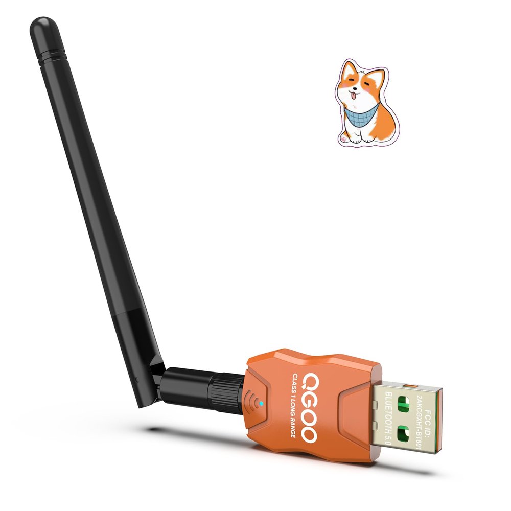 Class 1 Long Range Bluetooth Adapter for PC, QGOO USB Bluetooth Adapter for PC 5.3+EDR, Dongle Receiver Support Windows10/8.1/8/7orange-200