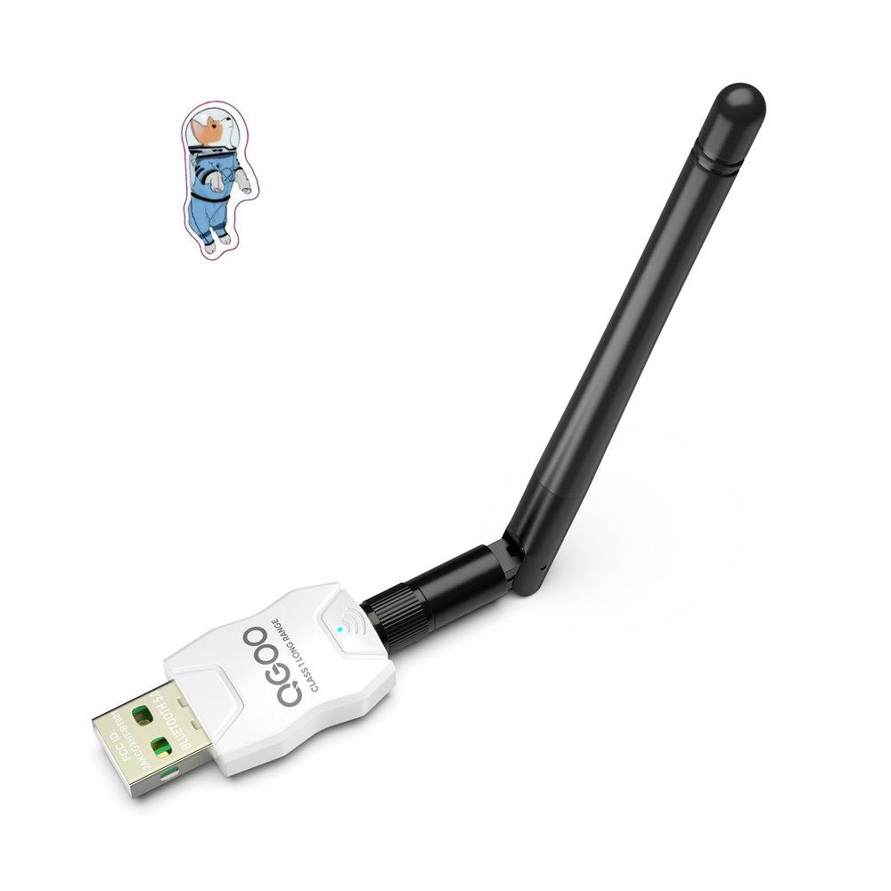Class 1 Long Range Bluetooth Adapter for PC, QGOO USB Bluetooth Adapter for PC 5.3+EDR, Dongle Receiver Support Windows10/8.1/8/7white-078