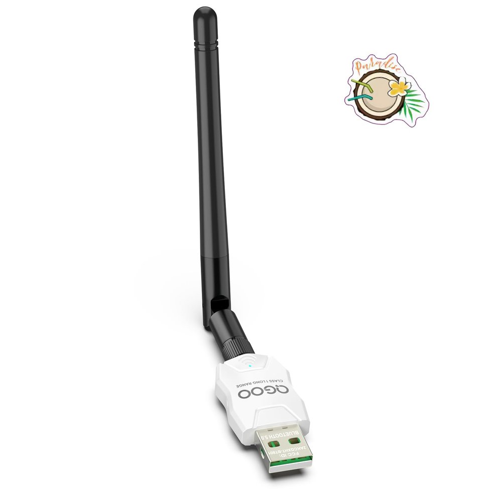 Class 1 Long Range Bluetooth Adapter for PC, QGOO USB Bluetooth Adapter for PC 5.3+EDR, Dongle Receiver Support Windows10/8.1/8/7white-168