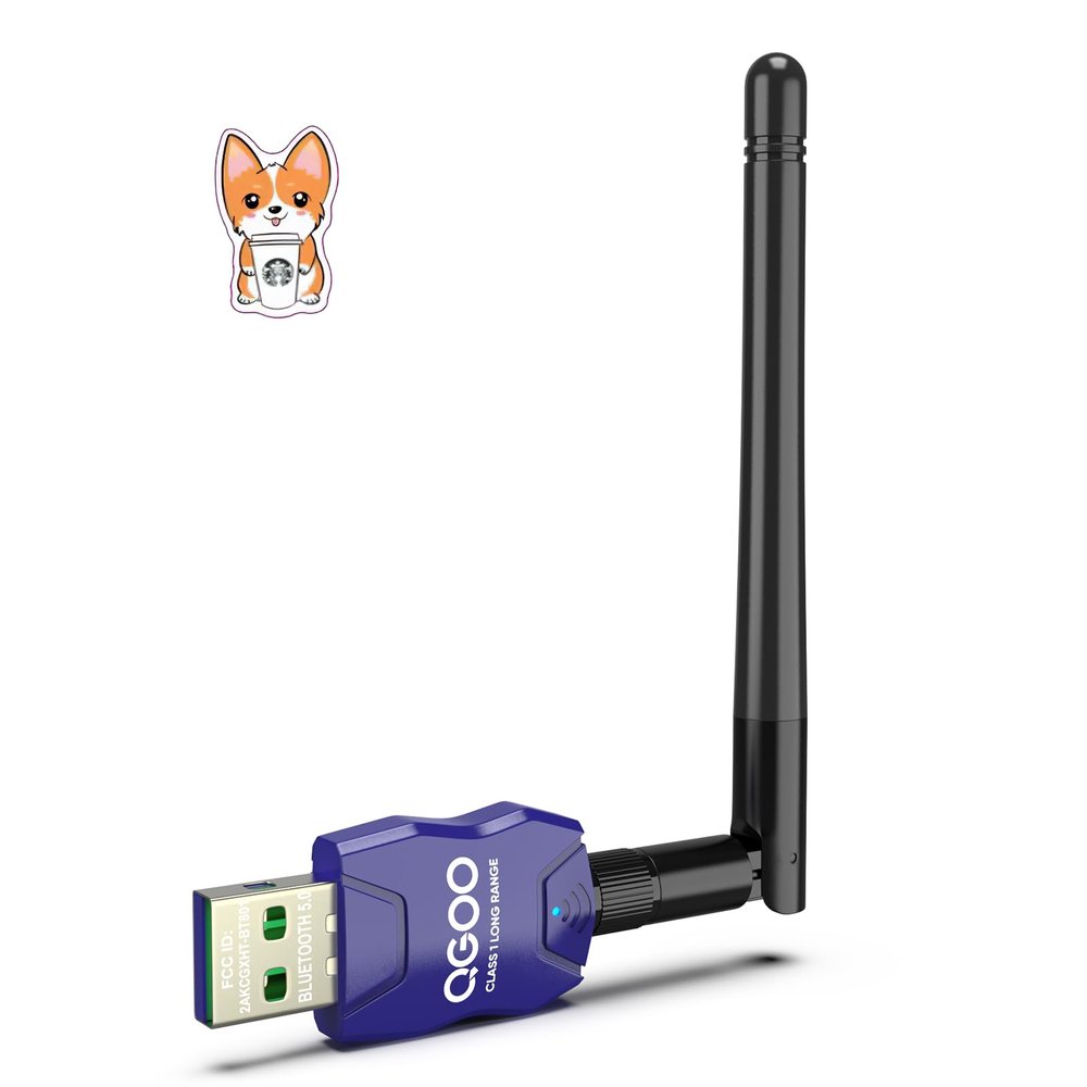 Class 1 Long Range Bluetooth Adapter for PC, QGOO USB Bluetooth Adapter for PC 5.3+EDR, Dongle Receiver Support Windows10/8.1/8/7blue-219