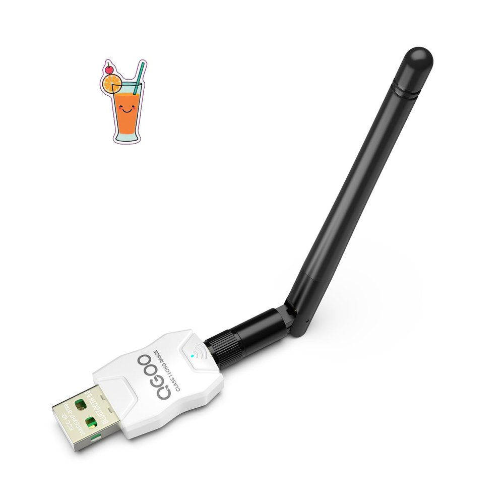 Class 1 Long Range Bluetooth Adapter for PC, QGOO USB Bluetooth Adapter for PC 5.3+EDR, Dongle Receiver Support Windows10/8.1/8/7white-179