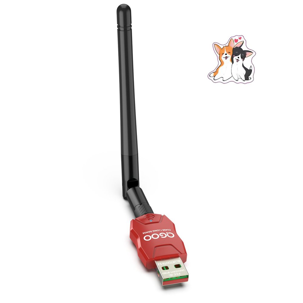 Class 1 Long Range Bluetooth Adapter for PC, QGOO USB Bluetooth Adapter for PC 5.3+EDR, Dongle Receiver Support Windows10/8.1/8/7red-039