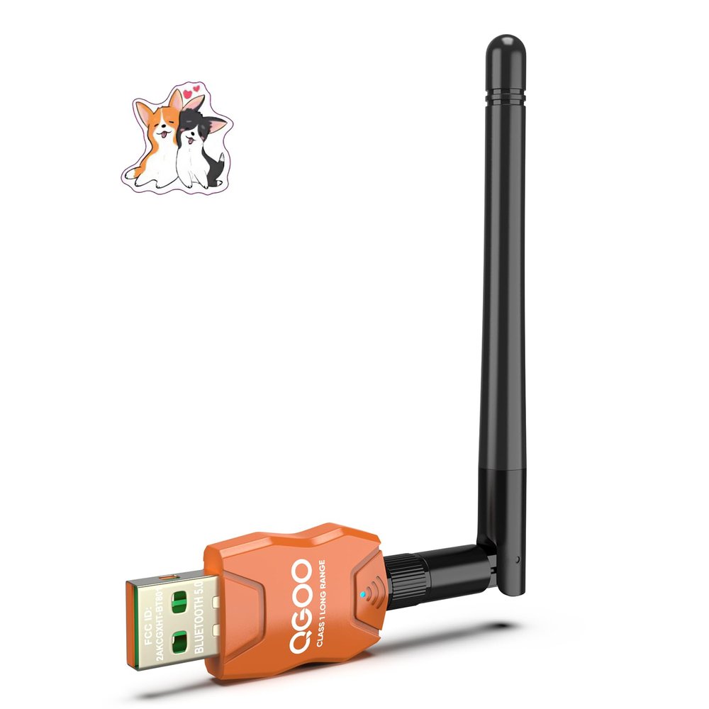 Class 1 Long Range Bluetooth Adapter for PC, QGOO USB Bluetooth Adapter for PC 5.3+EDR, Dongle Receiver Support Windows10/8.1/8/7orange-049
