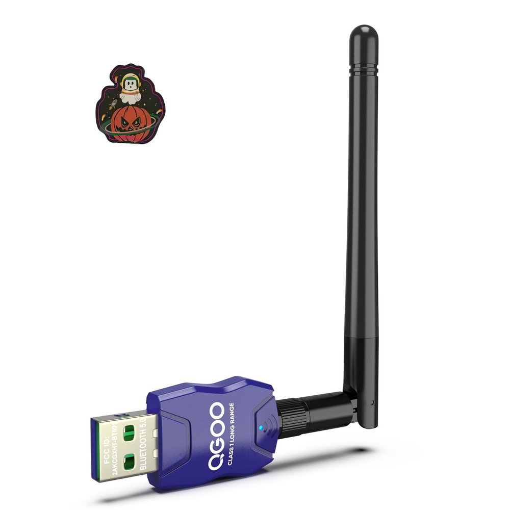 Class 1 Long Range Bluetooth Adapter for PC, QGOO USB Bluetooth Adapter for PC 5.3+EDR, Dongle Receiver Support Windows10/8.1/8/7blue-081