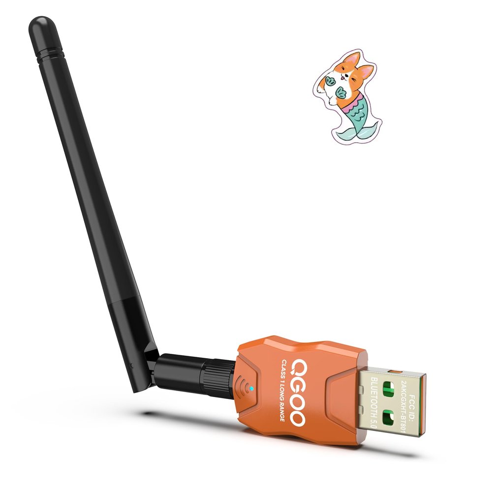 Class 1 Long Range Bluetooth Adapter for PC, QGOO USB Bluetooth Adapter for PC 5.3+EDR, Dongle Receiver Support Windows10/8.1/8/7orange-205