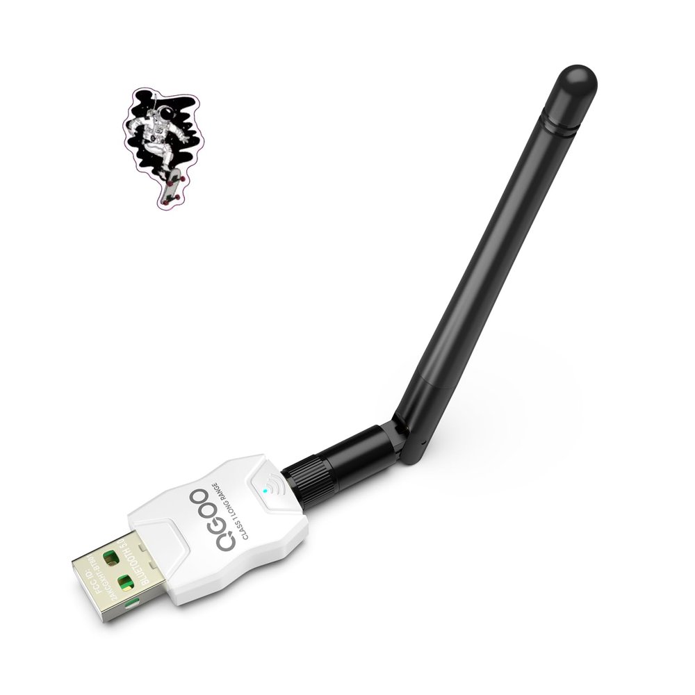 Class 1 Long Range Bluetooth Adapter for PC, QGOO USB Bluetooth Adapter for PC 5.3+EDR, Dongle Receiver Support Windows10/8.1/8/7white-115