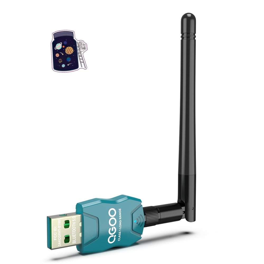 Class 1 Long Range Bluetooth Adapter for PC, QGOO USB Bluetooth Adapter for PC 5.3+EDR, Dongle Receiver Support Windows10/8.1/8/7green-066