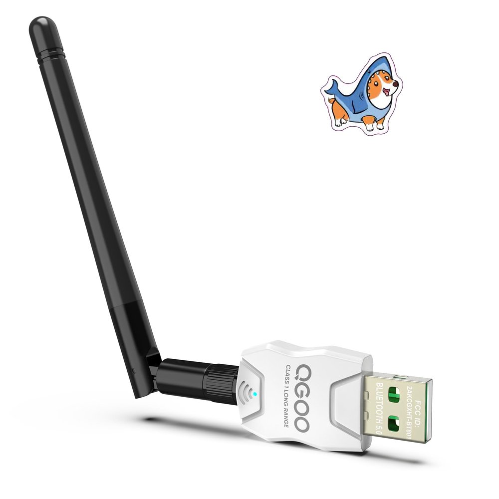 Class 1 Long Range Bluetooth Adapter for PC, QGOO USB Bluetooth Adapter for PC 5.3+EDR, Dongle Receiver Support Windows10/8.1/8/7white-060