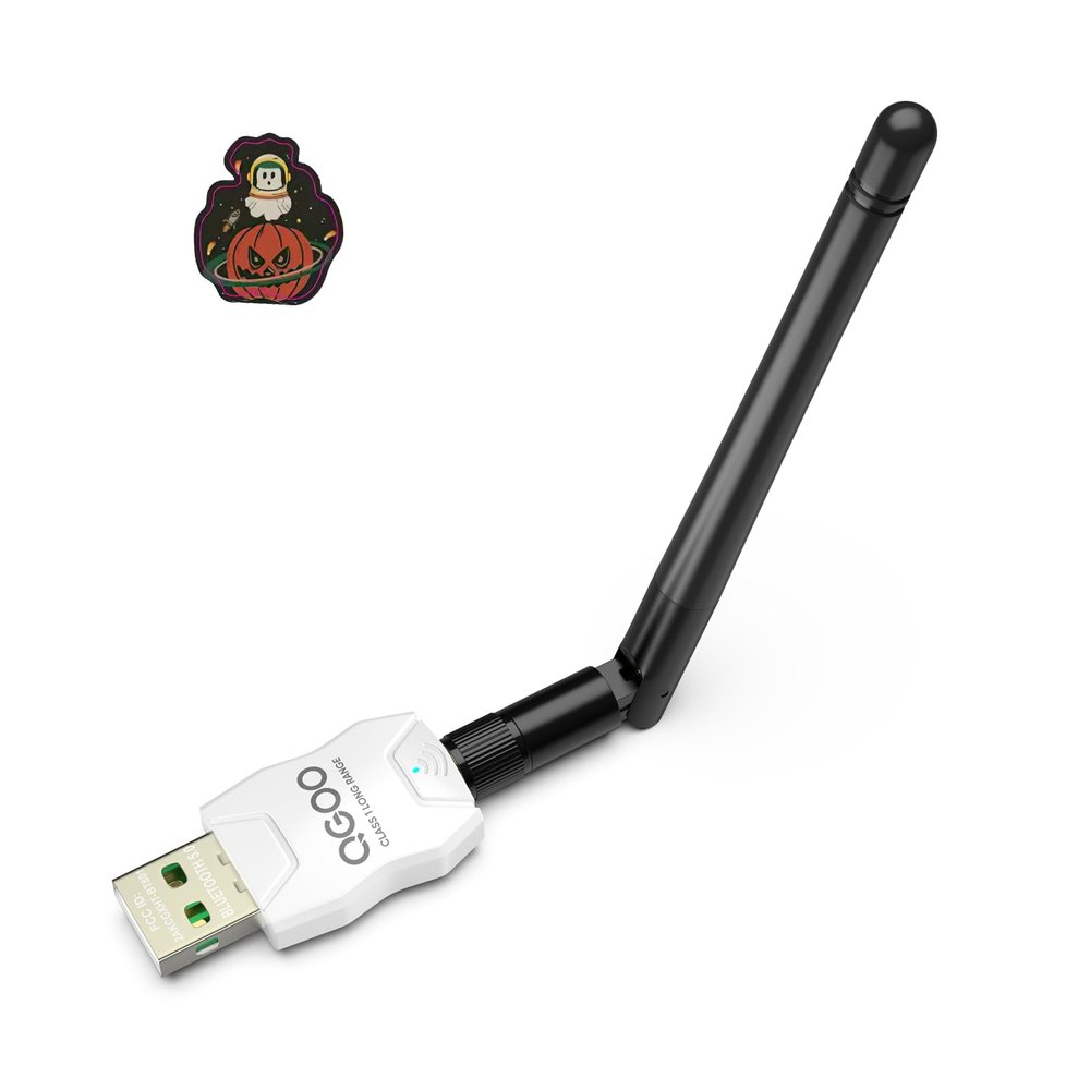 Class 1 Long Range Bluetooth Adapter for PC, QGOO USB Bluetooth Adapter for PC 5.3+EDR, Dongle Receiver Support Windows10/8.1/8/7white-100