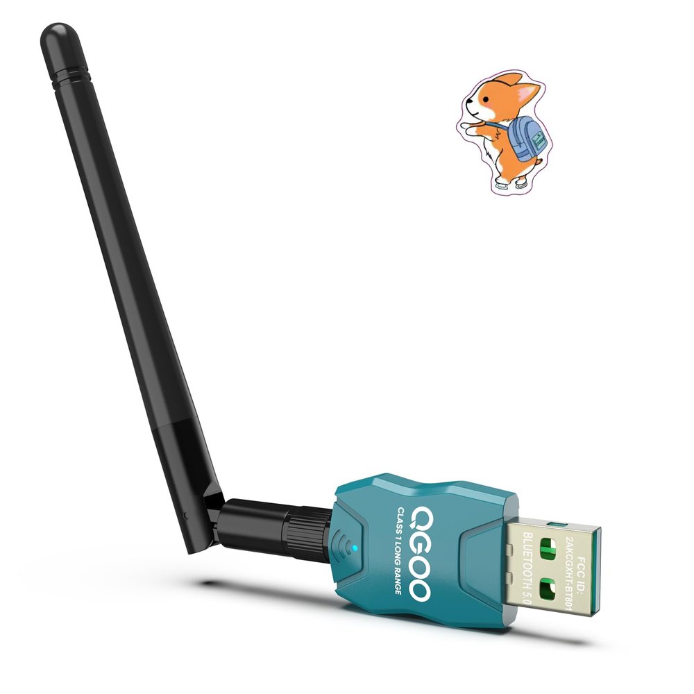 Class 1 Long Range Bluetooth Adapter for PC, QGOO USB Bluetooth Adapter for PC 5.3+EDR, Dongle Receiver Support Windows10/8.1/8/7green-026