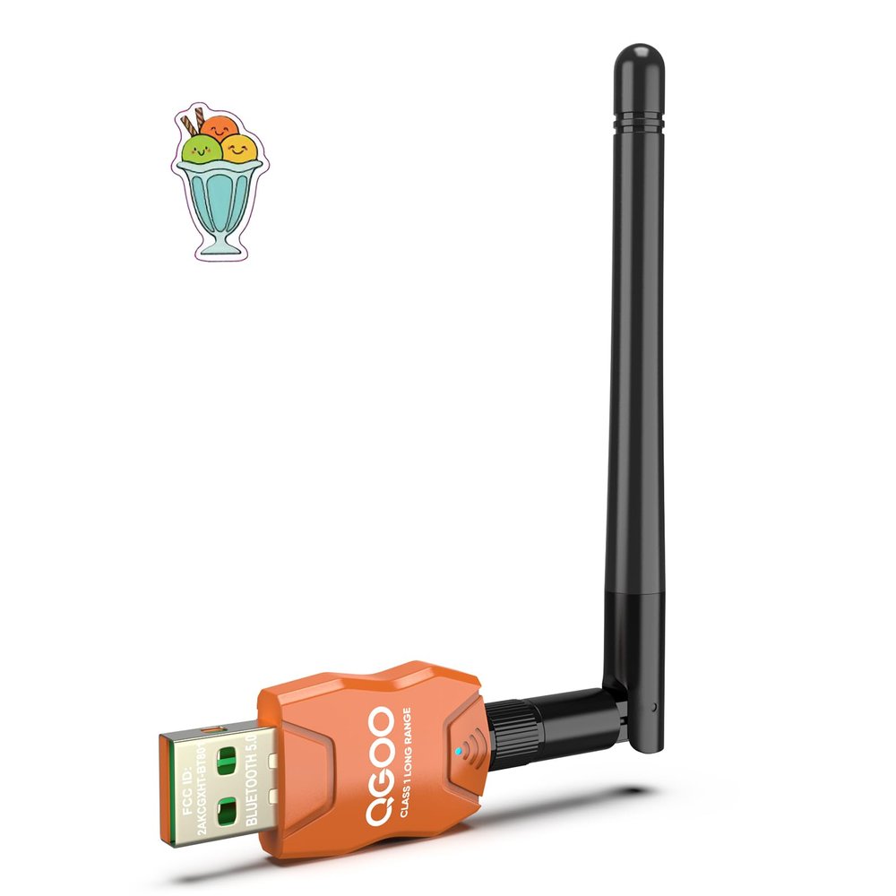 Class 1 Long Range Bluetooth Adapter for PC, QGOO USB Bluetooth Adapter for PC 5.3+EDR, Dongle Receiver Support Windows10/8.1/8/7orange-141