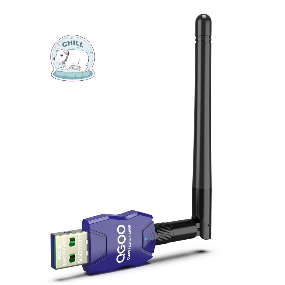 Class 1 Long Range Bluetooth Adapter for PC, QGOO USB Bluetooth Adapter for PC 5.3+EDR, Dongle Receiver Support Windows10/8.1/8/7blue-120