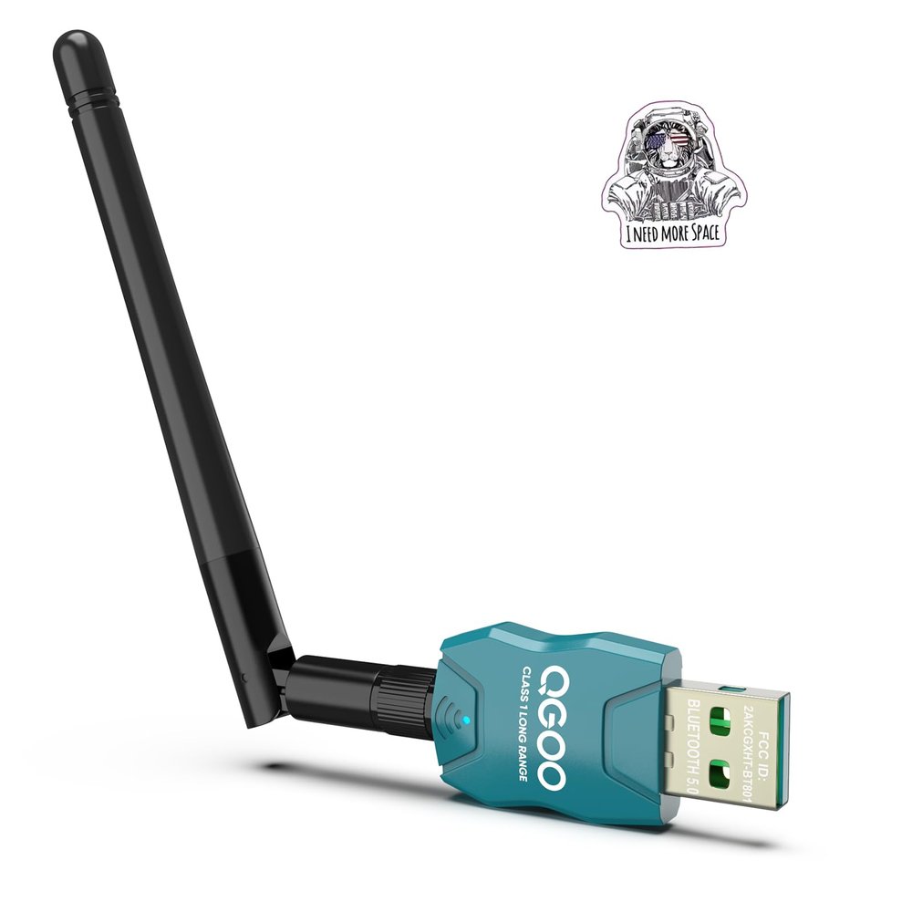 Class 1 Long Range Bluetooth Adapter for PC, QGOO USB Bluetooth Adapter for PC 5.3+EDR, Dongle Receiver Support Windows10/8.1/8/7green-086
