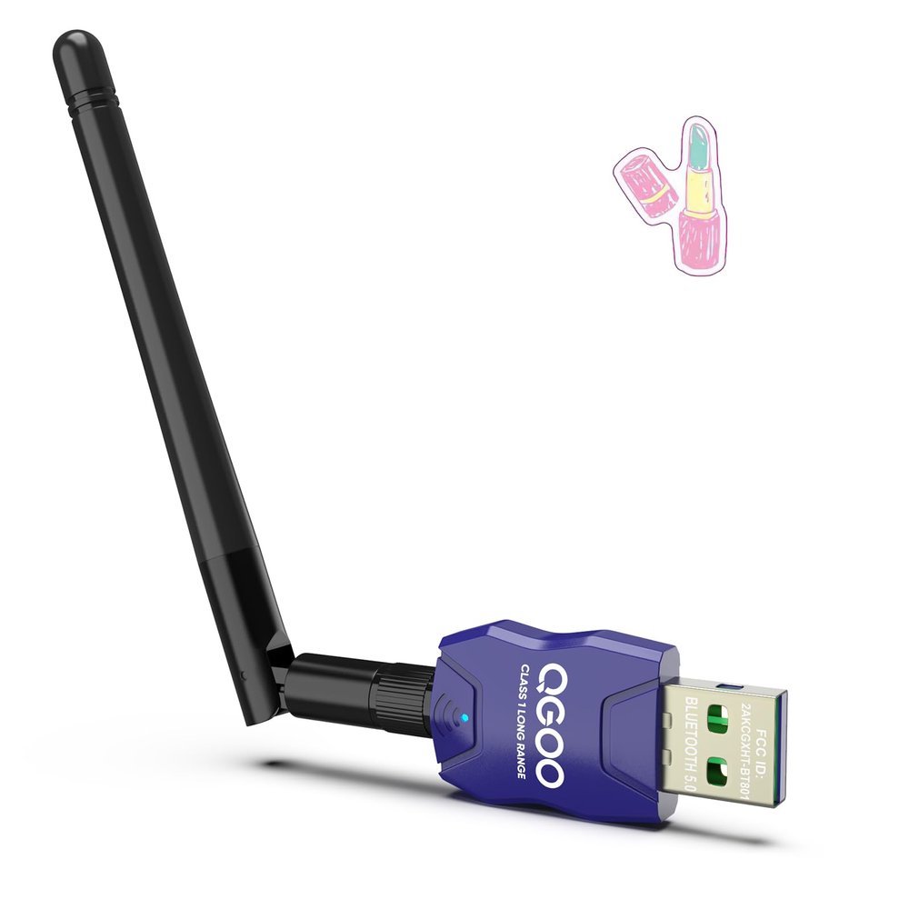 Class 1 Long Range Bluetooth Adapter for PC, QGOO USB Bluetooth Adapter for PC 5.3+EDR, Dongle Receiver Support Windows10/8.1/8/7blue-151