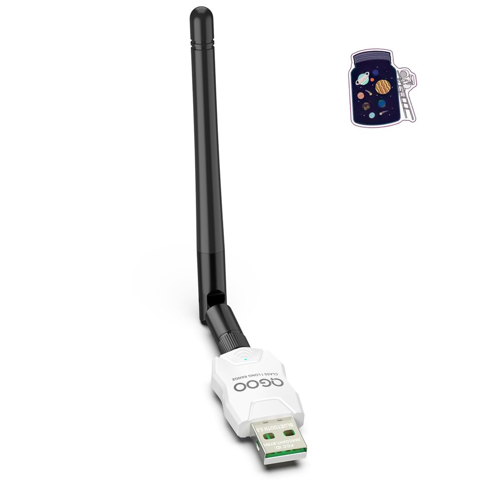 Class 1 Long Range Bluetooth Adapter for PC, QGOO USB Bluetooth Adapter for PC 5.3+EDR, Dongle Receiver Support Windows10/8.1/8/7white-085