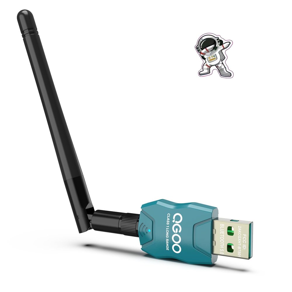 Class 1 Long Range Bluetooth Adapter for PC, QGOO USB Bluetooth Adapter for PC 5.3+EDR, Dongle Receiver Support Windows10/8.1/8/7green-098