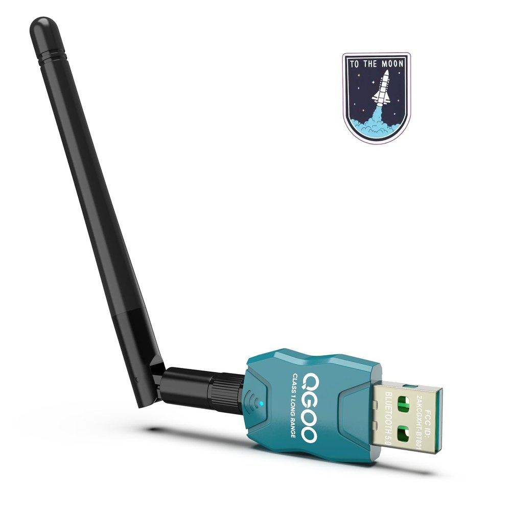 Class 1 Long Range Bluetooth Adapter for PC, QGOO USB Bluetooth Adapter for PC 5.3+EDR, Dongle Receiver Support Windows10/8.1/8/7green-115