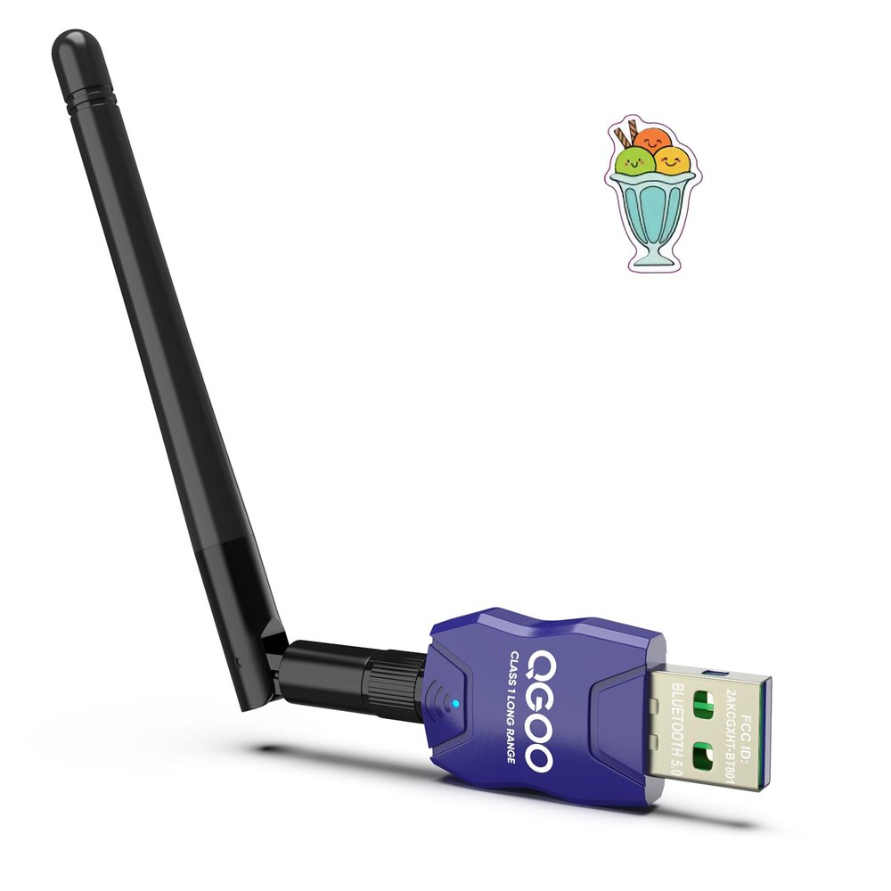 Class 1 Long Range Bluetooth Adapter for PC, QGOO USB Bluetooth Adapter for PC 5.3+EDR, Dongle Receiver Support Windows10/8.1/8/7blue-119