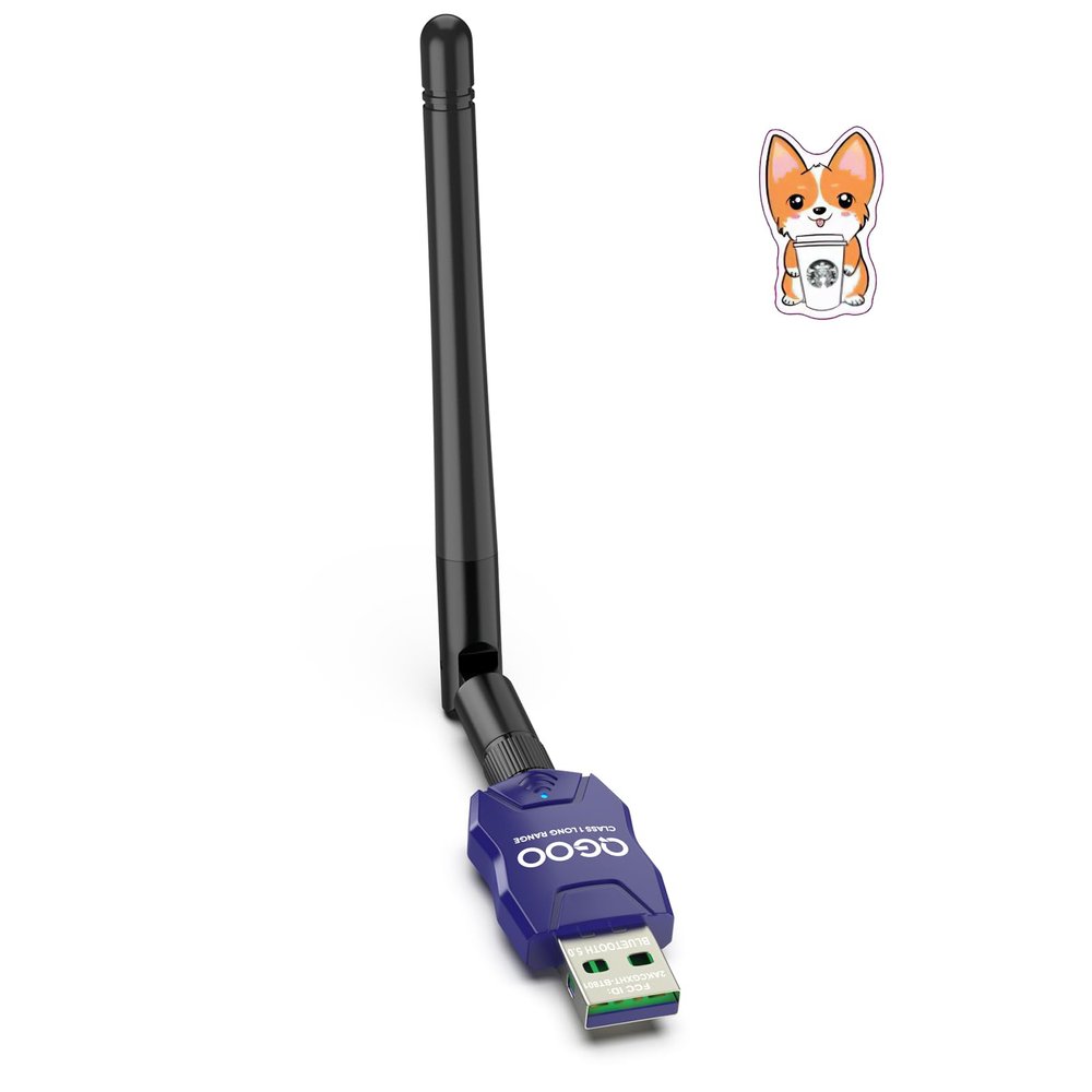 Class 1 Long Range Bluetooth Adapter for PC, QGOO USB Bluetooth Adapter for PC 5.3+EDR, Dongle Receiver Support Windows10/8.1/8/7blue-221