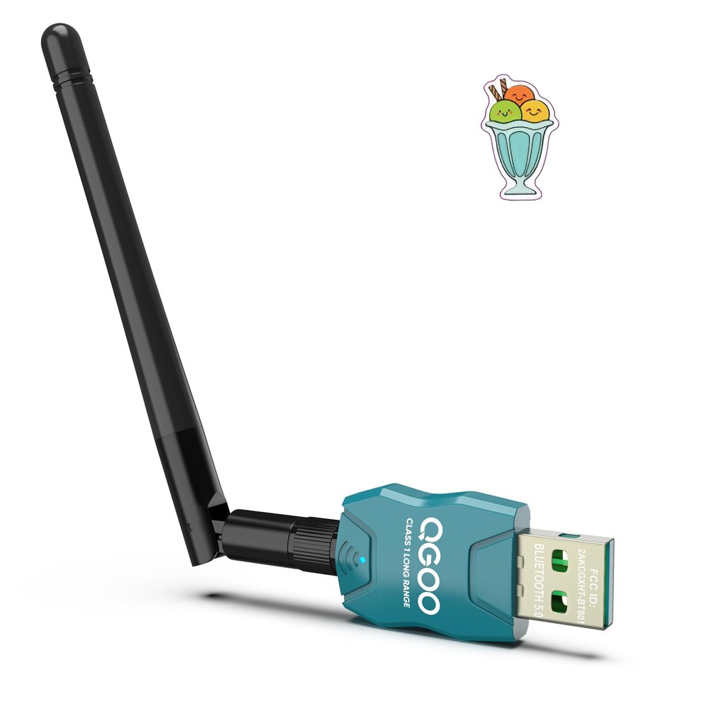 Class 1 Long Range Bluetooth Adapter for PC, QGOO USB Bluetooth Adapter for PC 5.3+EDR, Dongle Receiver Support Windows10/8.1/8/7green-192