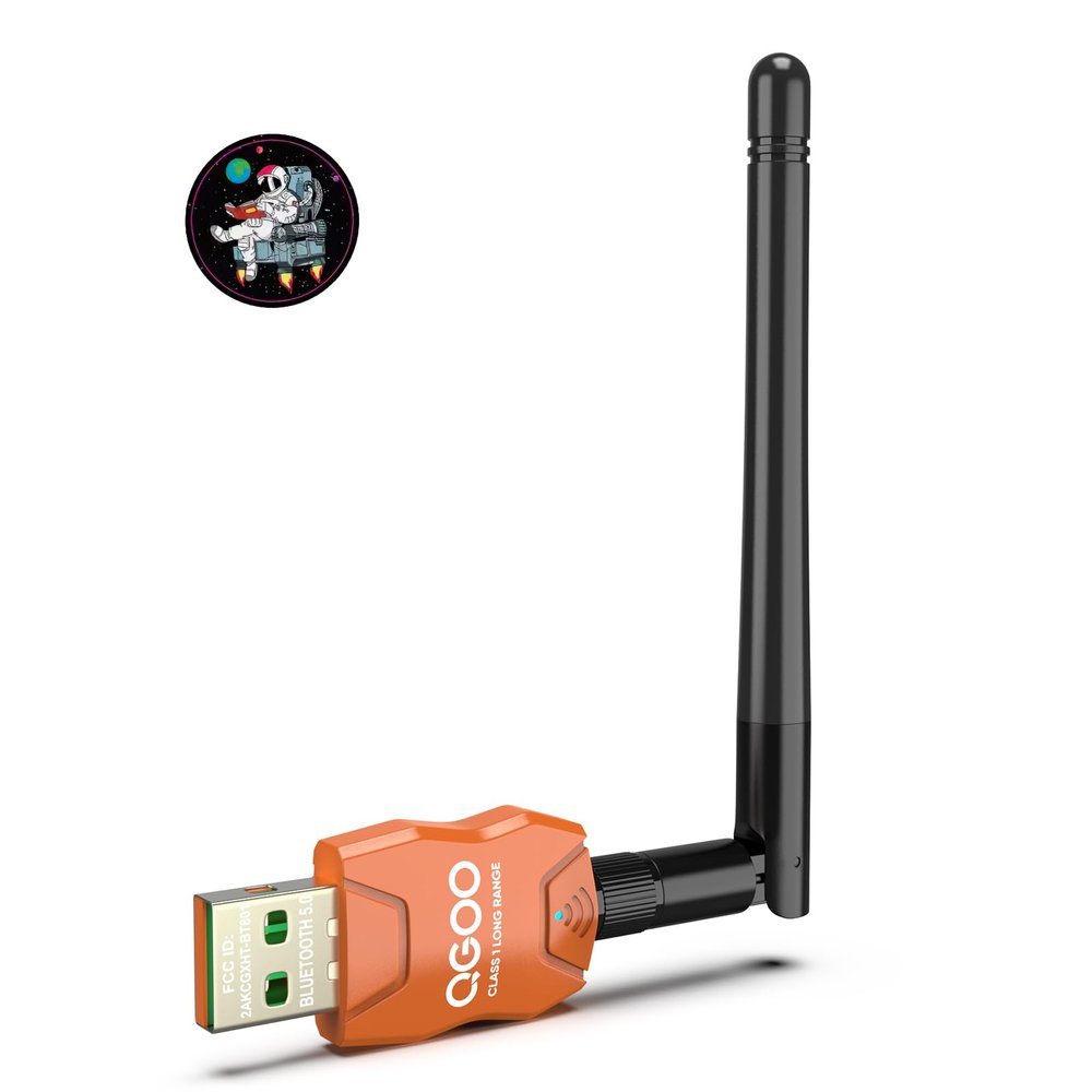 Class 1 Long Range Bluetooth Adapter for PC, QGOO USB Bluetooth Adapter for PC 5.3+EDR, Dongle Receiver Support Windows10/8.1/8/7orange-117