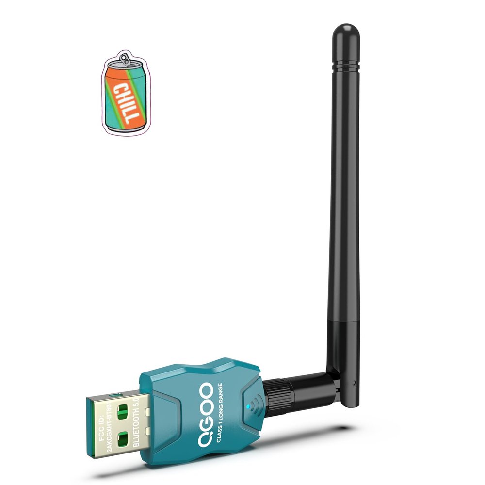Class 1 Long Range Bluetooth Adapter for PC, QGOO USB Bluetooth Adapter for PC 5.3+EDR, Dongle Receiver Support Windows10/8.1/8/7green-234