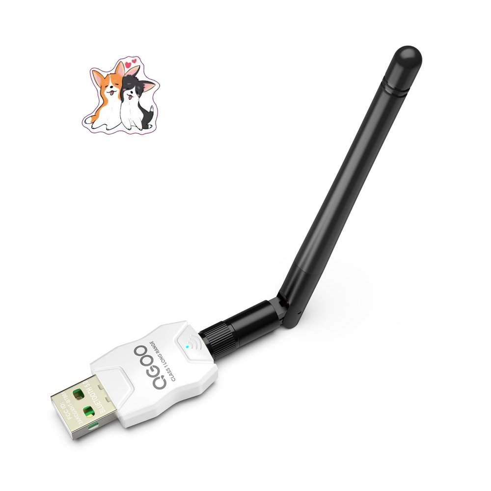 Class 1 Long Range Bluetooth Adapter for PC, QGOO USB Bluetooth Adapter for PC 5.3+EDR, Dongle Receiver Support Windows10/8.1/8/7white-057
