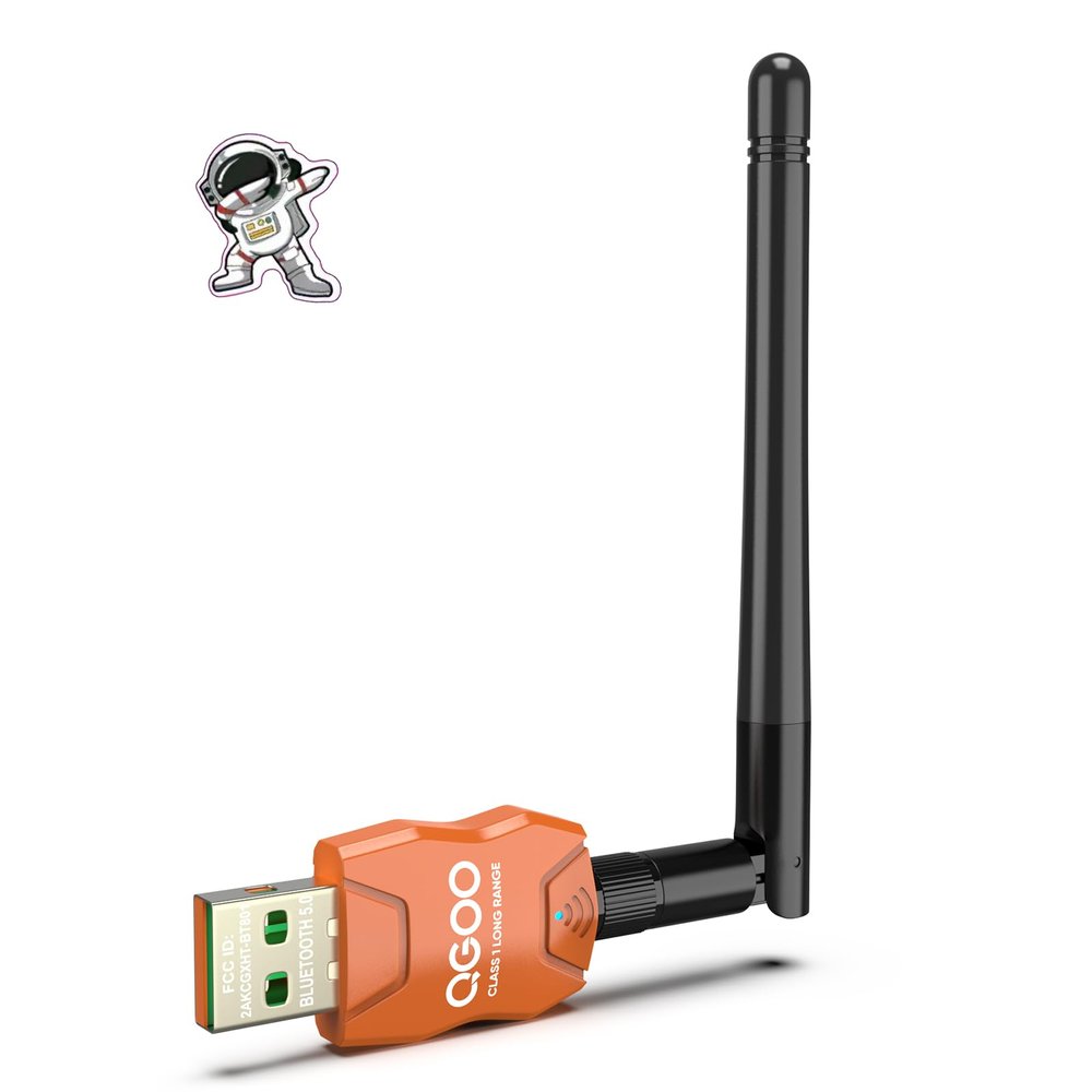 Class 1 Long Range Bluetooth Adapter for PC, QGOO USB Bluetooth Adapter for PC 5.3+EDR, Dongle Receiver Support Windows10/8.1/8/7orange-105
