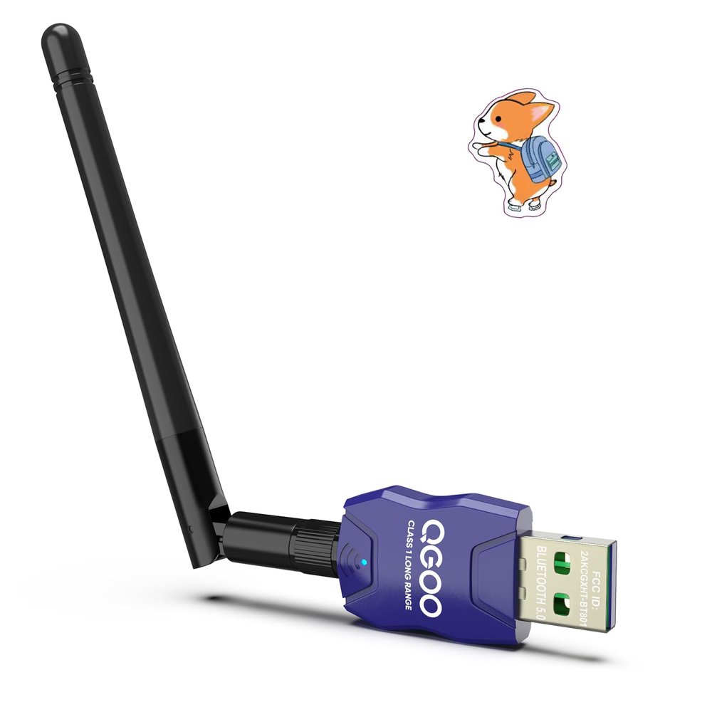 Class 1 Long Range Bluetooth Adapter for PC, QGOO USB Bluetooth Adapter for PC 5.3+EDR, Dongle Receiver Support Windows10/8.1/8/7blue-025