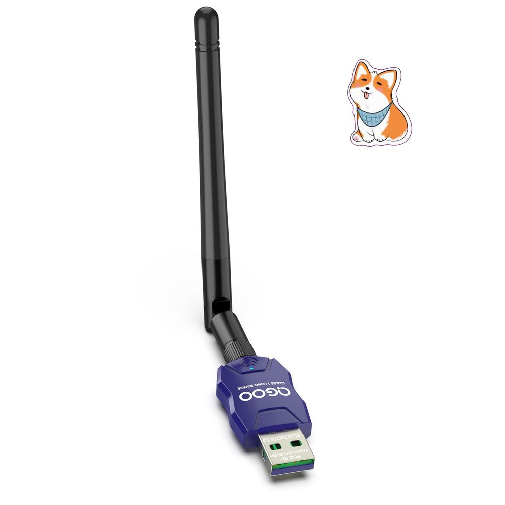 Class 1 Long Range Bluetooth Adapter for PC, QGOO USB Bluetooth Adapter for PC 5.3+EDR, Dongle Receiver Support Windows10/8.1/8/7blue-191