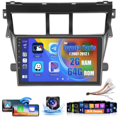 Roinvou [2G+64G] Car Radio for Toyota Yaris Vios 2007-2012 with Wireless Carplay/Android Auto, 9 Inch Android 13 IPS Touch Screen Car Stereo, Bluetooth, GPS Navi, WiFi, SWC, 28UI, DSP + Backup Camera