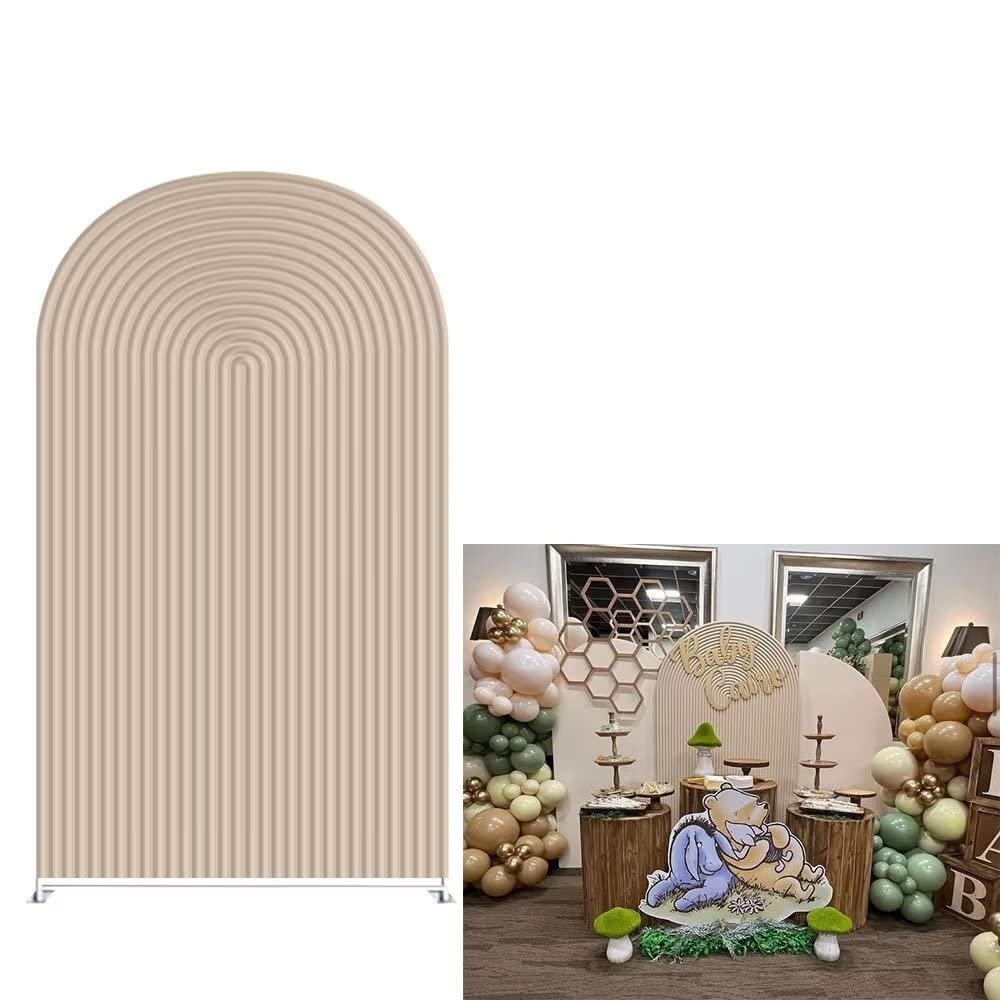 KONPON Beige Ripples Arched Frame Fabric Cover for Birthday Partied Double-Sided Stretchy Chiara Backdrops Arched Wall Stands Covers Arch Backdrop Cover 3x6ft