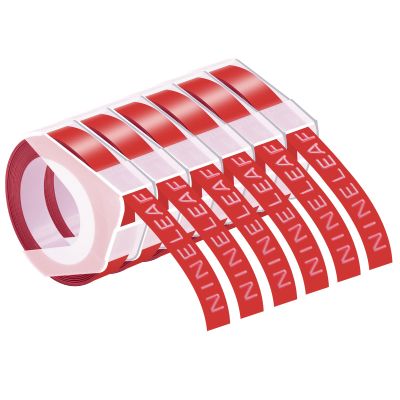 NineLeaf 6 Pack Compatible for Dymo 521202 3D Embossing Label Maker Label Tape 1/2'' 12mm White on Red 3D Plastic Labels for Organizer Xpress Pro, MoTEX E101 E404, Office Mate II