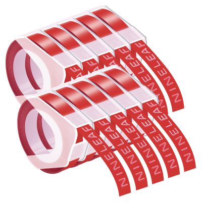 NineLeaf 10 Pack Compatible for Dymo 521202 3D Embossing Label Maker Label Tape 1/2'' 12mm White on Red 3D Plastic Labels for Organizer Xpress Pro, MoTEX E101 E404, Office Mate II