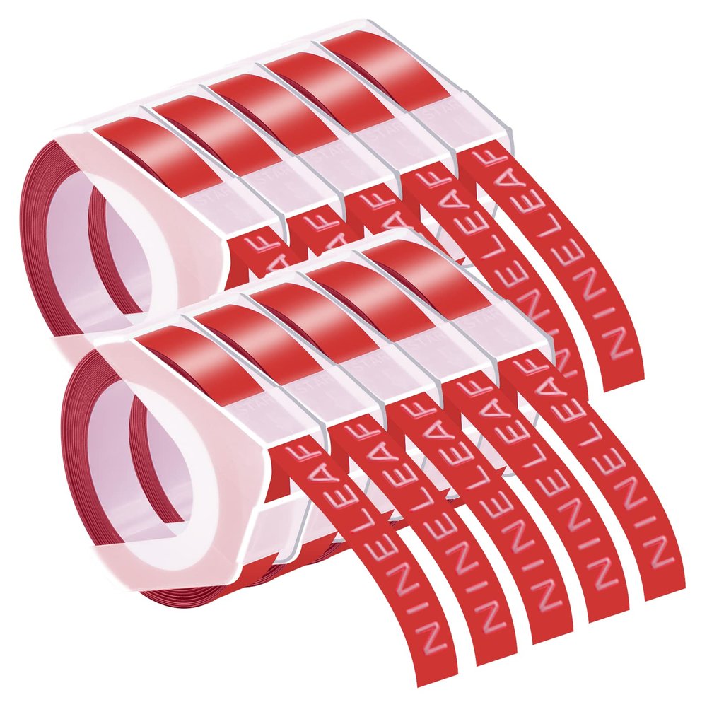 NineLeaf 10 Pack Compatible for Dymo 521202 3D Embossing Label Maker Label Tape 1/2'' 12mm White on Red 3D Plastic Labels for Organizer Xpress Pro, MoTEX E101 E404, Office Mate II