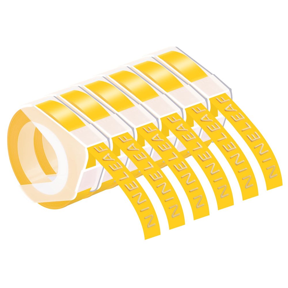 NineLeaf 6 Pack Compatible for Dymo 521208 3D Embossing Label Maker Label Tape 1/2'' 12mm White on Yellow 3D Plastic Labels for Organizer Xpress Pro, MoTEX E101 E404, Office Mate II