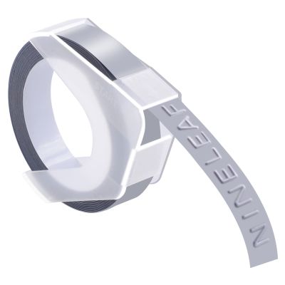 NineLeaf 1 Pack Compatible for Dymo 520104 9mm 3D Embossing Label Maker Tape 3/8'' White on Silver 3D Plastic Labels for Organizer Xpress Pro, MoTEX E101 E404, Office Mate II