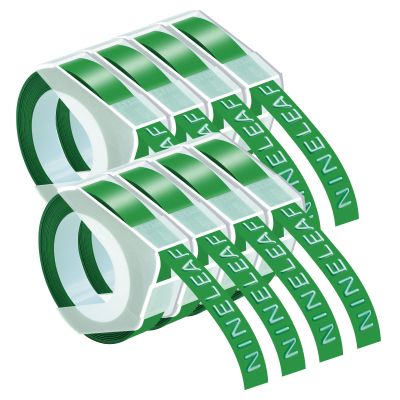 NineLeaf 8 Pack Compatible for Dymo 520103 9mm 3D Embossing Label Maker Tape 3/8'' White on Green 3D Plastic Labels for Organizer Xpress Pro, MoTEX E101 E404, Office Mate II