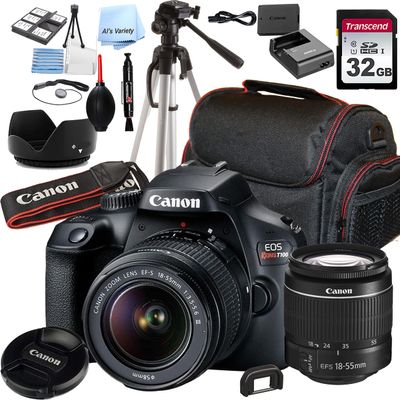 Canon EOS Rebel T100 DSLR Camera w/EF-S 18-55mm F/3.5-5.6 Zoom Lens + 32GB Memory + Case + Tripod + Filters (20pc Bundle) (Renewed)