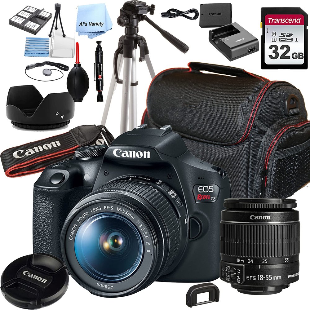 Canon EOS Rebel T7 DSLR Camera w/EF-S 18-55mm F/3.5-5.6 Zoom is II Lens + 32GB Memory + Case + Tripod (20pc Bundle) (Renewed)