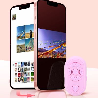 Remote, Camera Remote Shutter Selfie Rechargeable Remote Page Turner for Kindle App, Scrolling Ring, Compatible with iOS & Android (Pink)