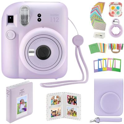 Fujifilm Instax Mini 12 Instant Camera with Case, Decoration Stickers, Frames, Photo Album and More Accessory kit (Lilac Purple)