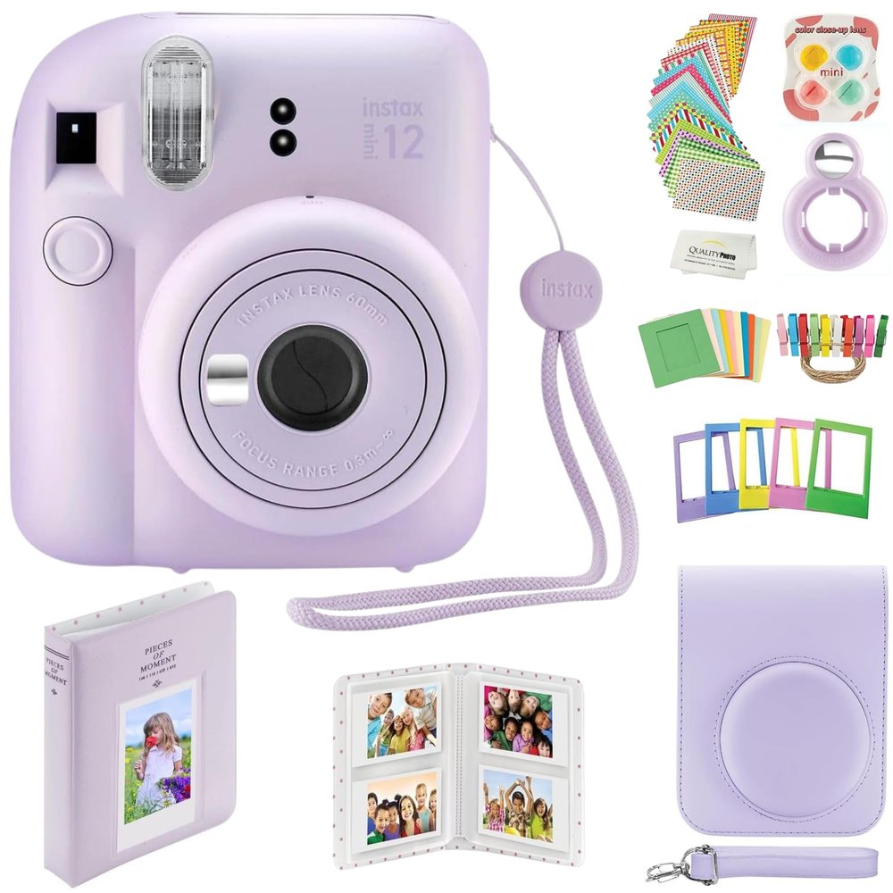 Fujifilm Instax Mini 12 Instant Camera with Case, Decoration Stickers, Frames, Photo Album and More Accessory kit (Lilac Purple)