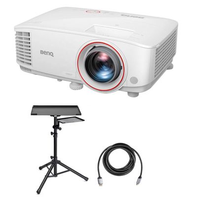 BenQ TH671ST WUXGA Full HD Home Entertainment DLP Projector for Gaming with Short Throw, 3000 Lumens Bundle with Laptop Stand and Accessory Tray, HDMI 2.0 Cable