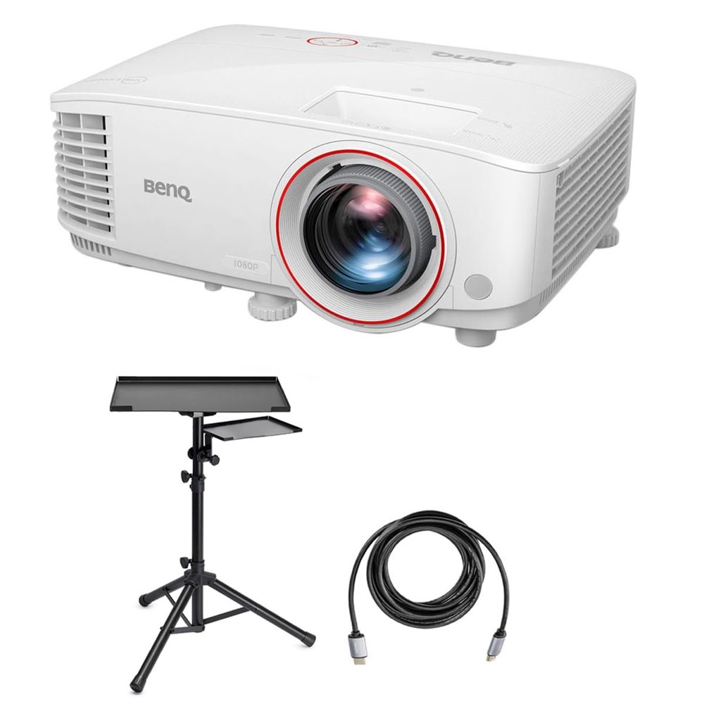 BenQ TH671ST WUXGA Full HD Home Entertainment DLP Projector for Gaming with Short Throw, 3000 Lumens Bundle with Laptop Stand and Accessory Tray, HDMI 2.0 Cable