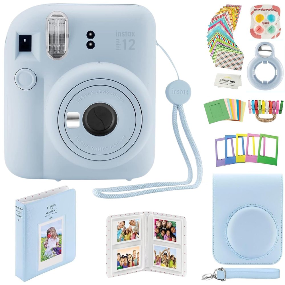 Fujifilm Instax Mini 12 Instant Camera with Case, Decoration Stickers, Frames, Photo Album and More Accessory kit (Pastel Blue)