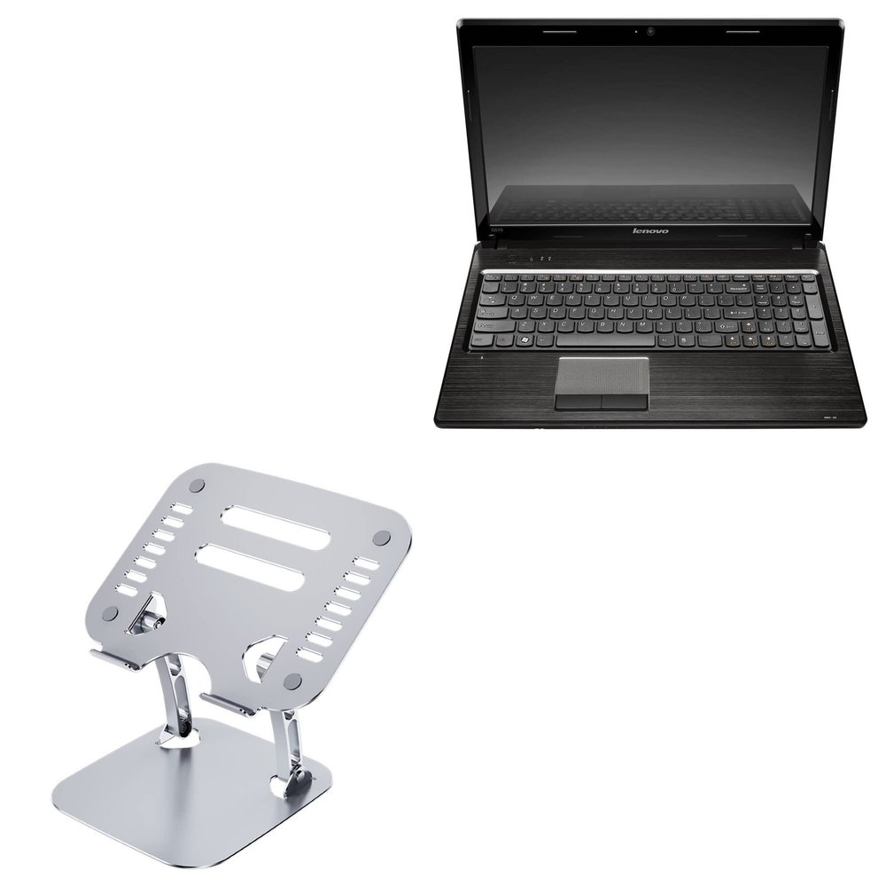 BoxWave Stand and Mount Compatible with Lenovo G570 (15.6 in) - Executive VersaView Laptop Stand, Ergonomic Adjustable Viewing Angle Metallic Riser - Metallic Silver