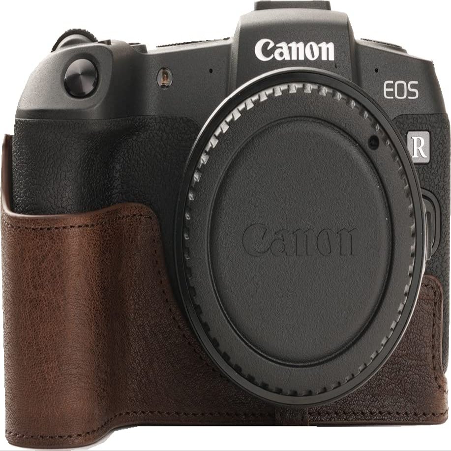 R8 Case, BolinUS Handmade Genuine Real Leather Half Camera Case Bag Cover for Canon Eos R8 RP Camera With Hand Strap (Coffee)